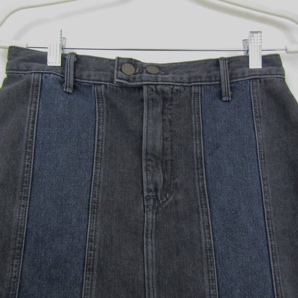 Grlfrnd NWT Good Vibes denim blue Jean Tina Boho mini skirt Raw Hem Size 27 - Picture 2 of 7
